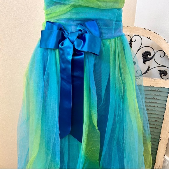 Vintage GUNNE SAX Jessica McClintock Y2K Vibrant Blue and Green Tulle Prom 7/8 - Picture 3 of 12